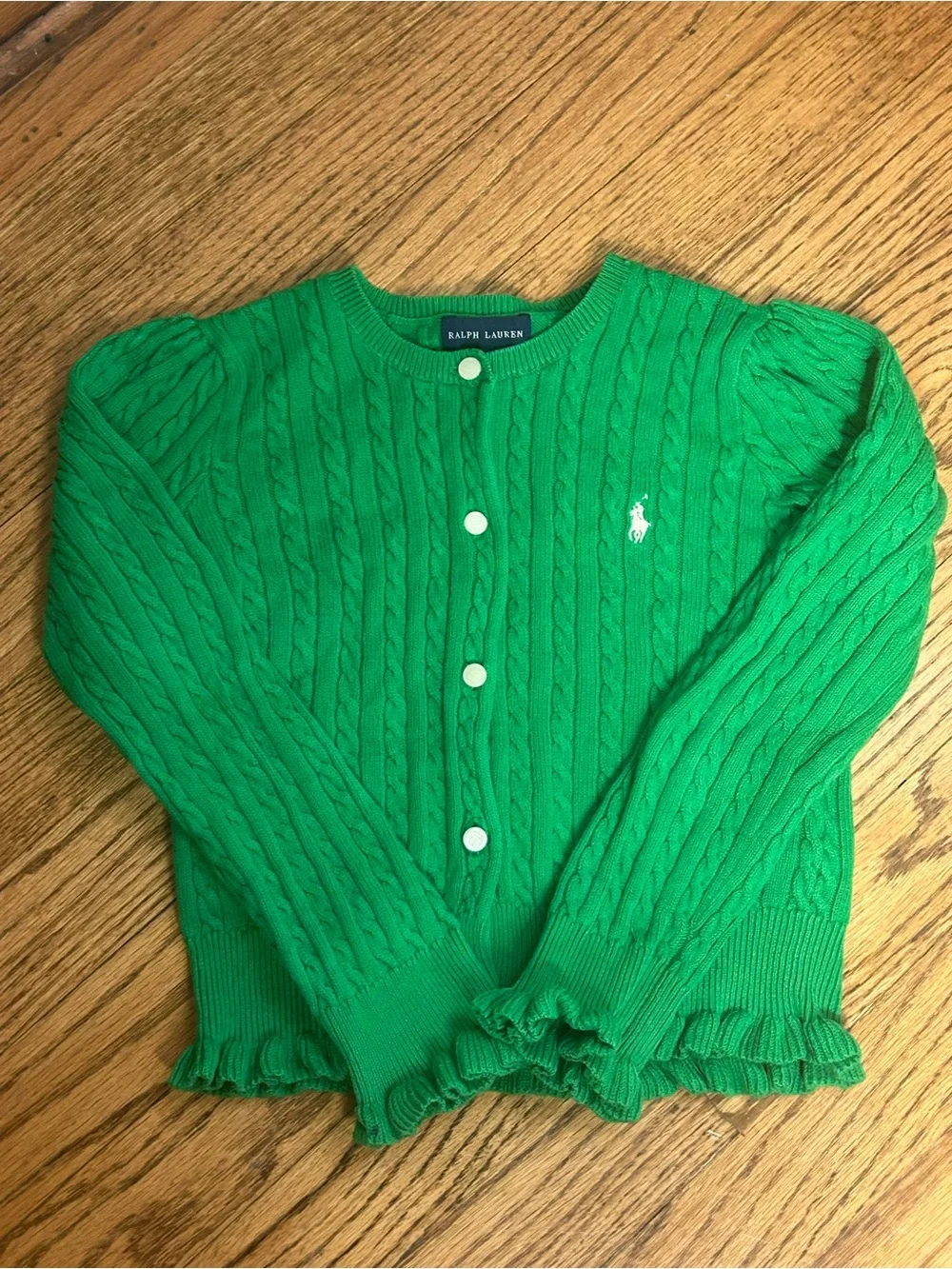 RALPH LAUREN Green Cable Knit Pony Button Up Cardigan Size 6